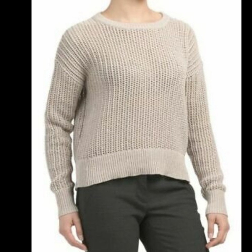 Theory Arshan Open Knit Pullover Sweater in Oatmeal Size L